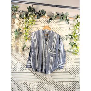 Lucky Brand Women's Striped Shirt Top Button Front Lightweight Oversized Blue Sm